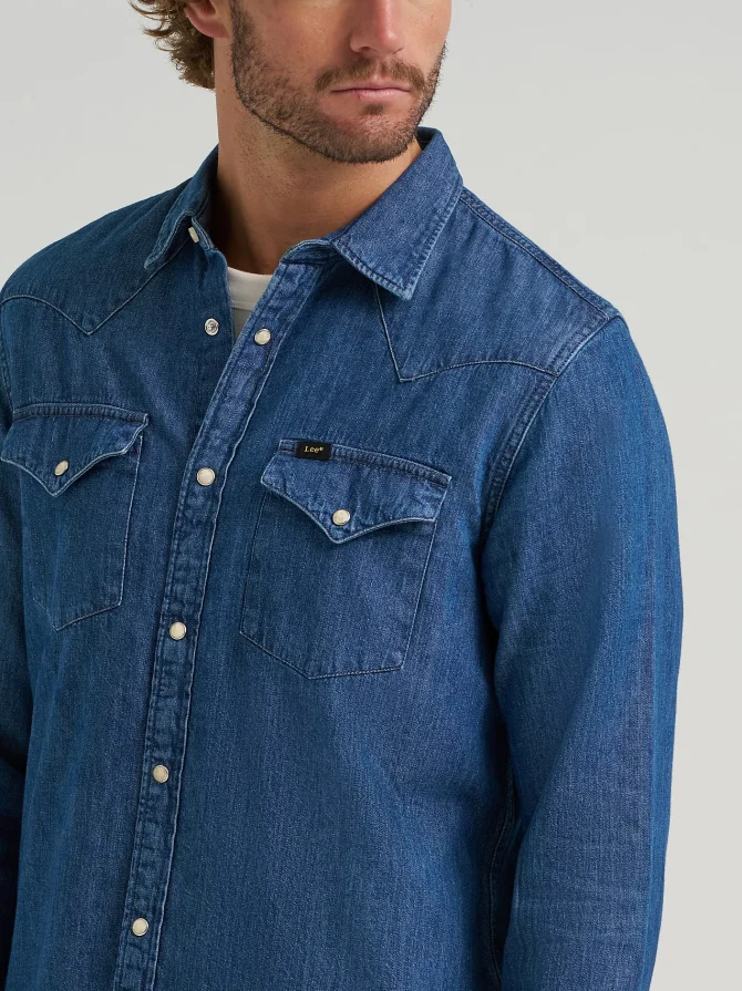 Men's Lee European Collection Regular Western Denim Button Down Shirt - Image 4