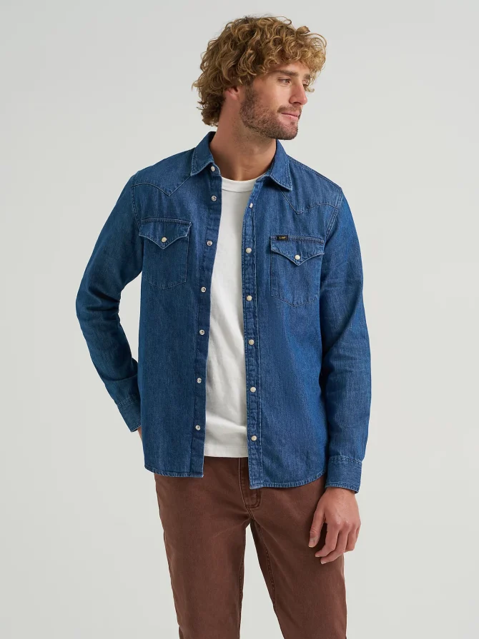 Men's Lee European Collection Regular Western Denim Button Down Shirt