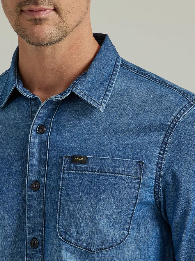 Men's Extreme Motion All Purpose Denim Button Down Shirt - Image 3
