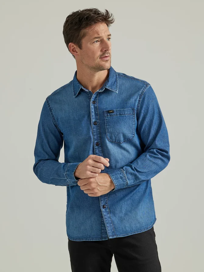 Men's Extreme Motion All Purpose Denim Button Down Shirt