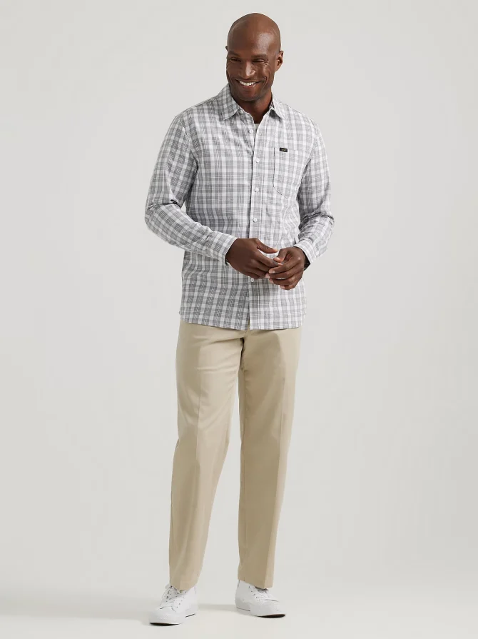 Men's Extreme Motion All Purpose Thin Line Plaid Button Down Shirt - Image 4