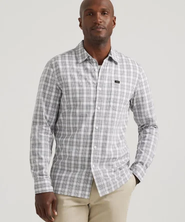 Men's Extreme Motion All Purpose Thin Line Plaid Button Down Shirt