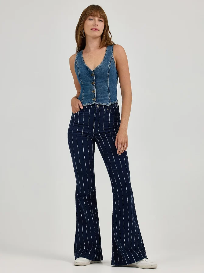 Women's High Rise Stars and Stripes Corduroy Flare Jean