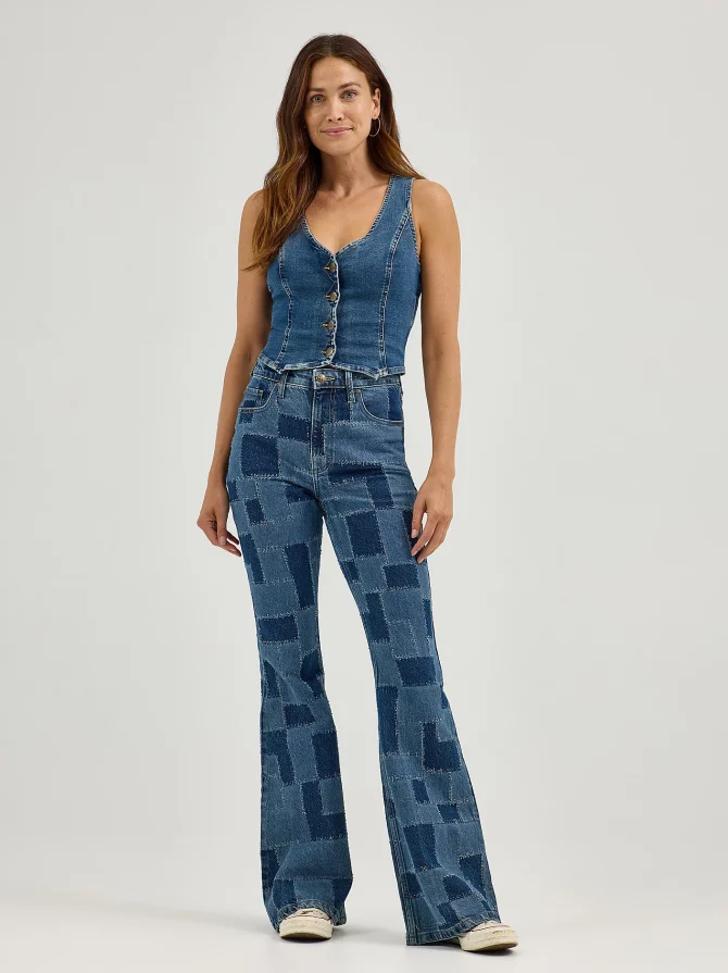 Women's High Rise Patchwork Flare Jean - Image 2