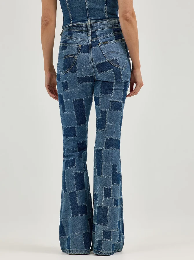 Women's High Rise Patchwork Flare Jean - Image 3