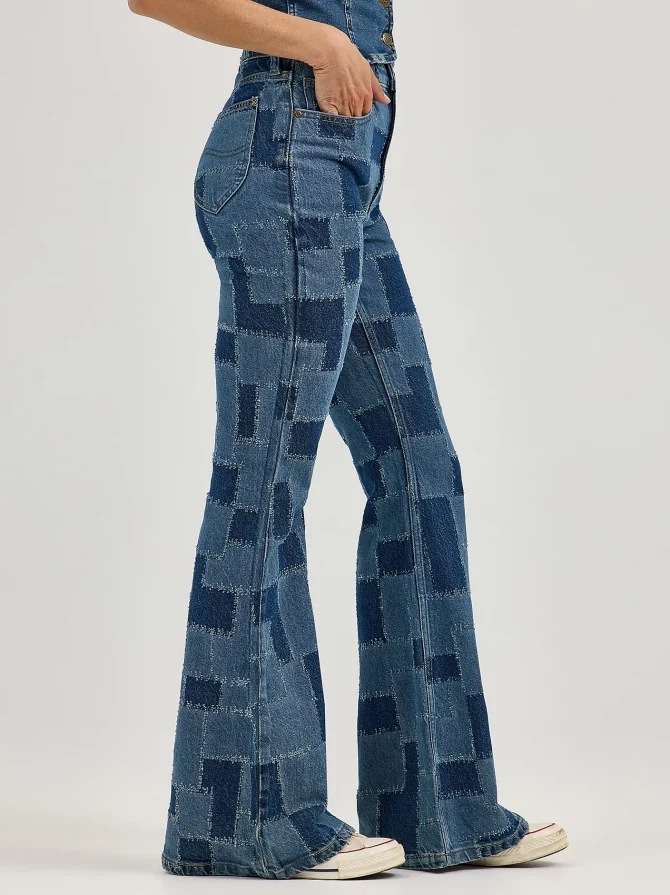 Women's High Rise Patchwork Flare Jean - Image 4