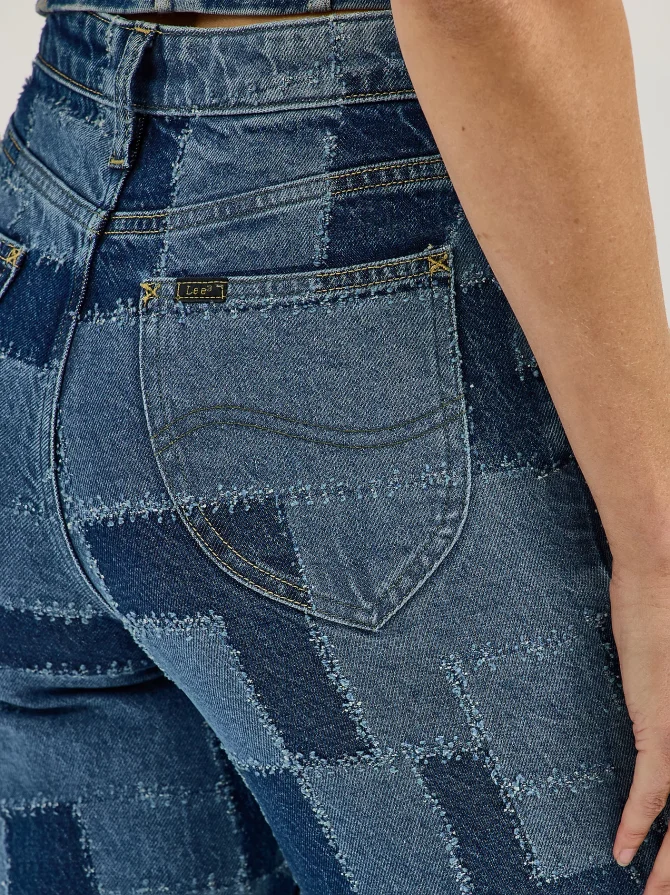 Women's High Rise Patchwork Flare Jean - Image 7