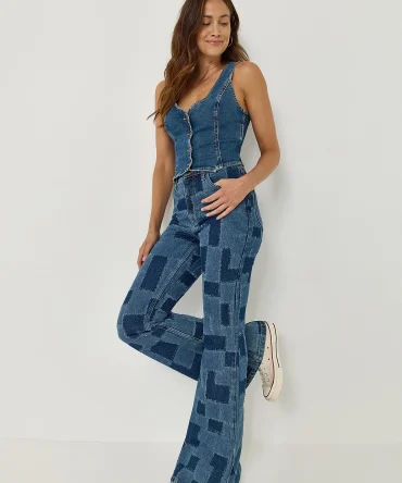 Women's High Rise Patchwork Flare Jean