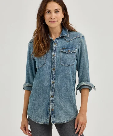 Women's Studded Working Western Denim Shirt