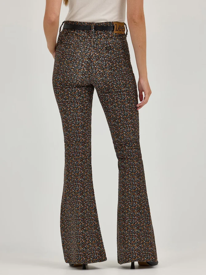 Women's High Rise Floral Print Corduroy Flare Jean - Image 2