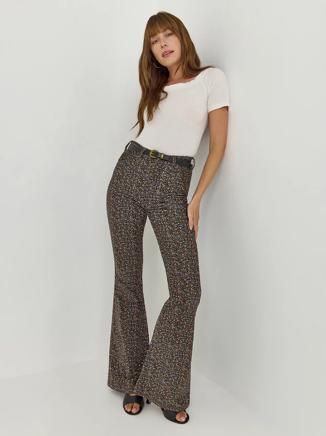 Women's High Rise Floral Print Corduroy Flare Jean