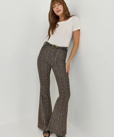 Women's High Rise Floral Print Corduroy Flare Jean