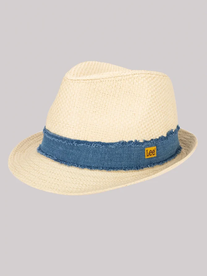 Men's Acid Wash Band Straw Fedora Hat