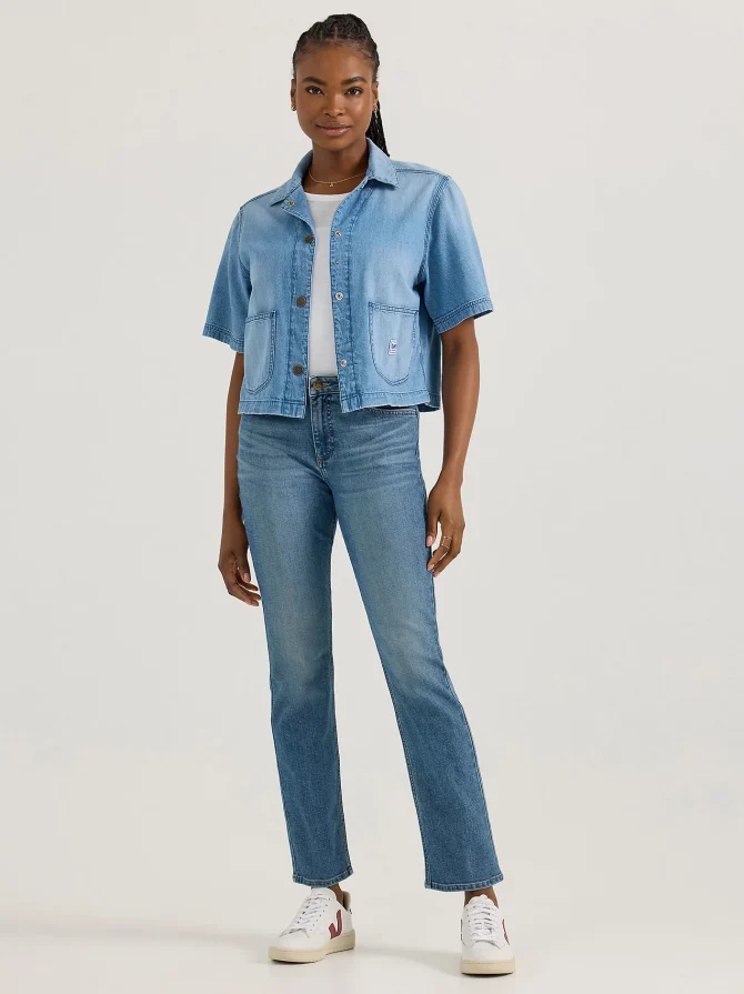 Women's Crop Denim Chore Shirt - Image 4