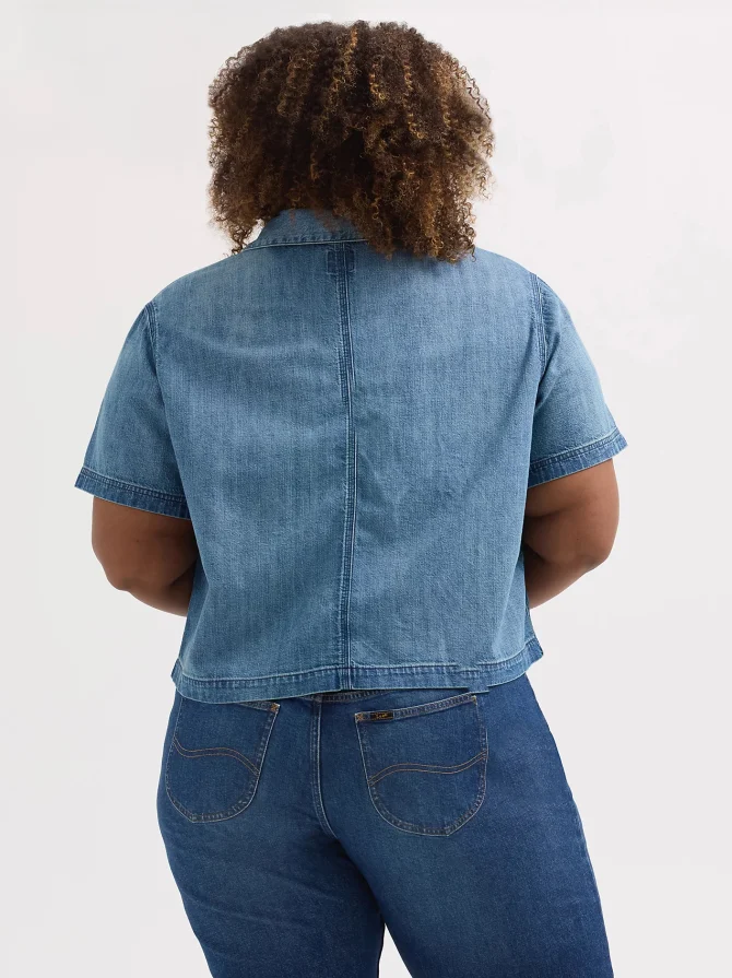 Women's Crop Denim Chore Shirt (Plus) - Image 2