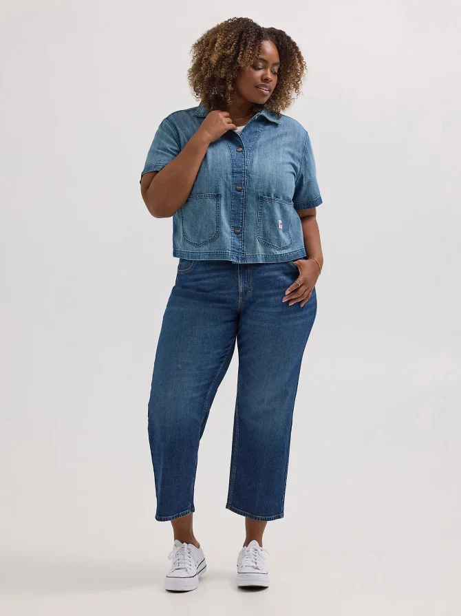 Women's Crop Denim Chore Shirt (Plus) - Image 4