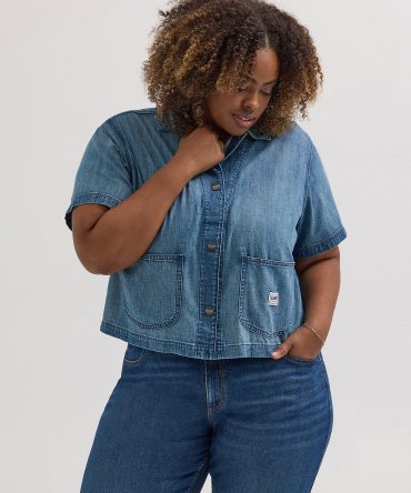 Women's Crop Denim Chore Shirt (Plus)