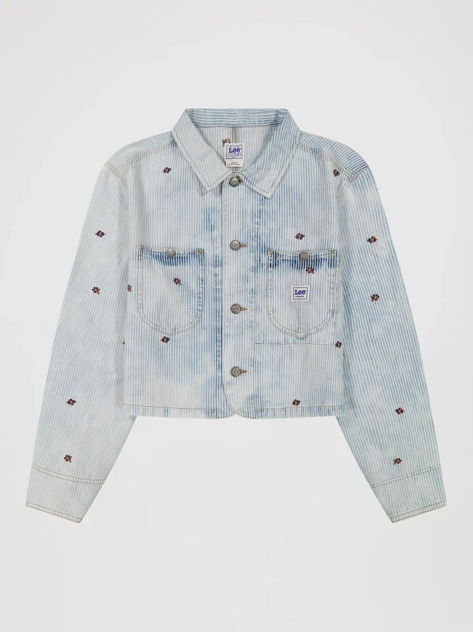 Women's Floral Embroidered Crop Chore Jacket - Image 6