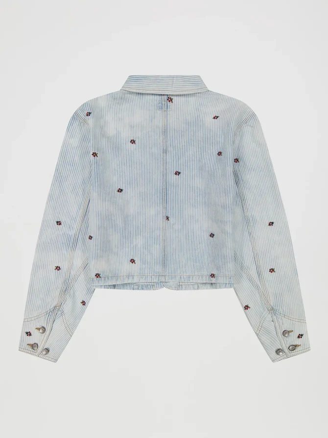 Women's Floral Embroidered Crop Chore Jacket - Image 7