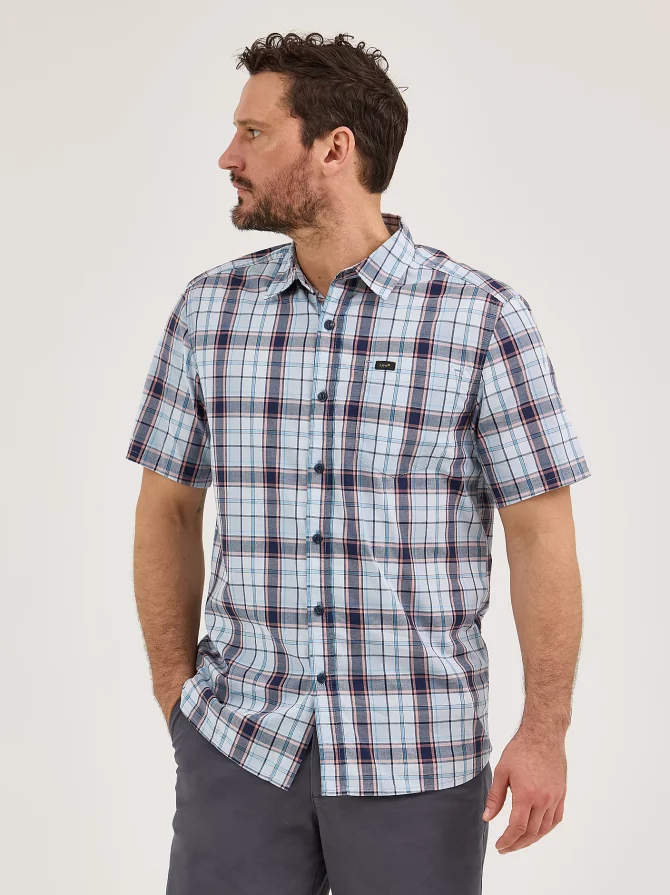 Men's Extreme Motion All Purpose Short Sleeve Plaid Button Down Shirt