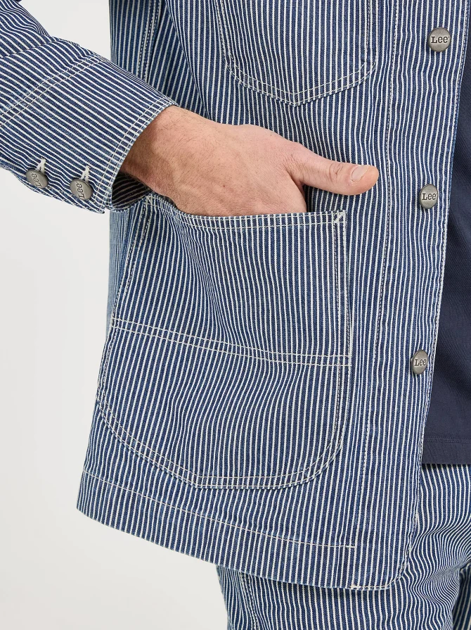 Men's Railroad Stripe Workwear Chore Coat - Image 4