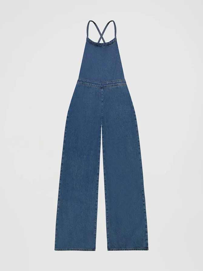 Women's Cross Back Denim Wide Leg Jumpsuit - Image 6