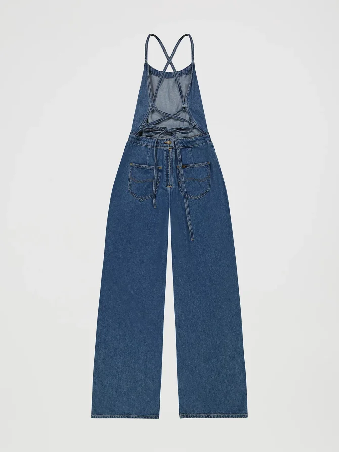 Women's Cross Back Denim Wide Leg Jumpsuit - Image 7