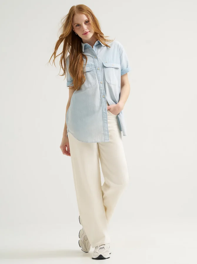 Women's Chambray Utility Button Down Shirt - Image 2