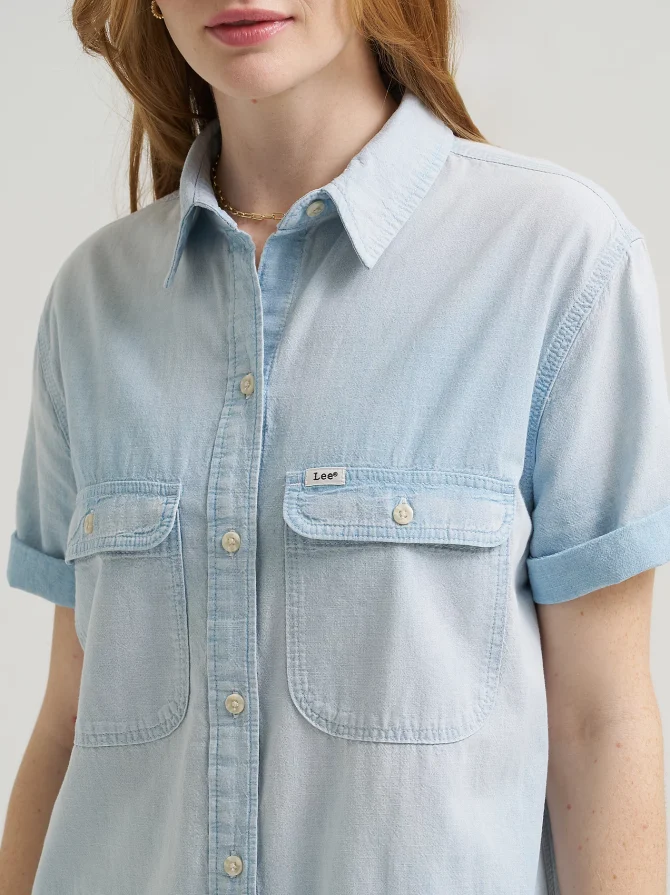 Women's Chambray Utility Button Down Shirt - Image 4
