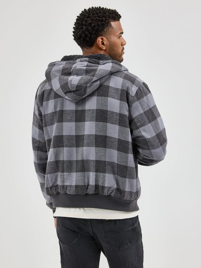 Men's Sherpa Lined Flannel Bomber Jacket - Image 2