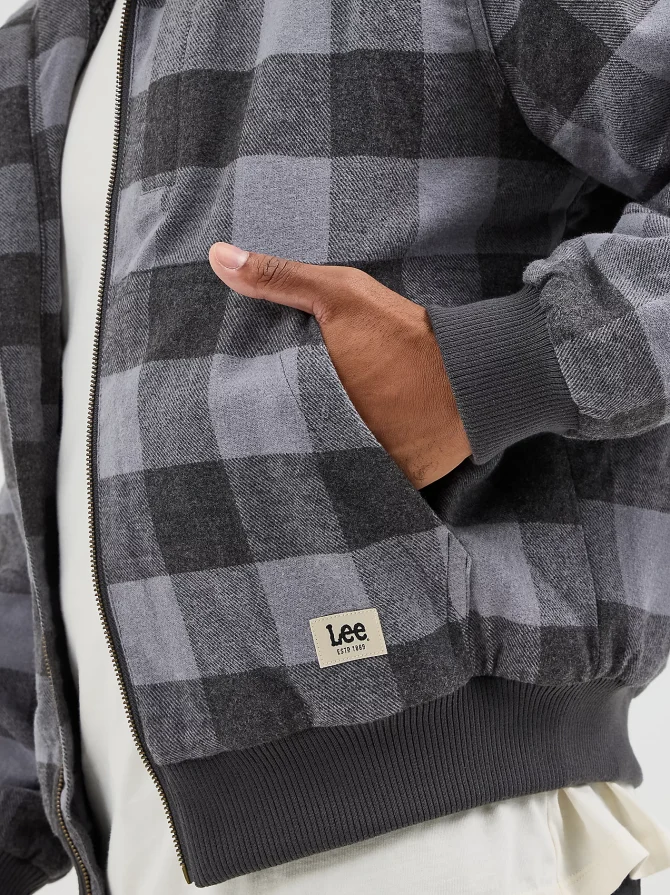 Men's Sherpa Lined Flannel Bomber Jacket - Image 3