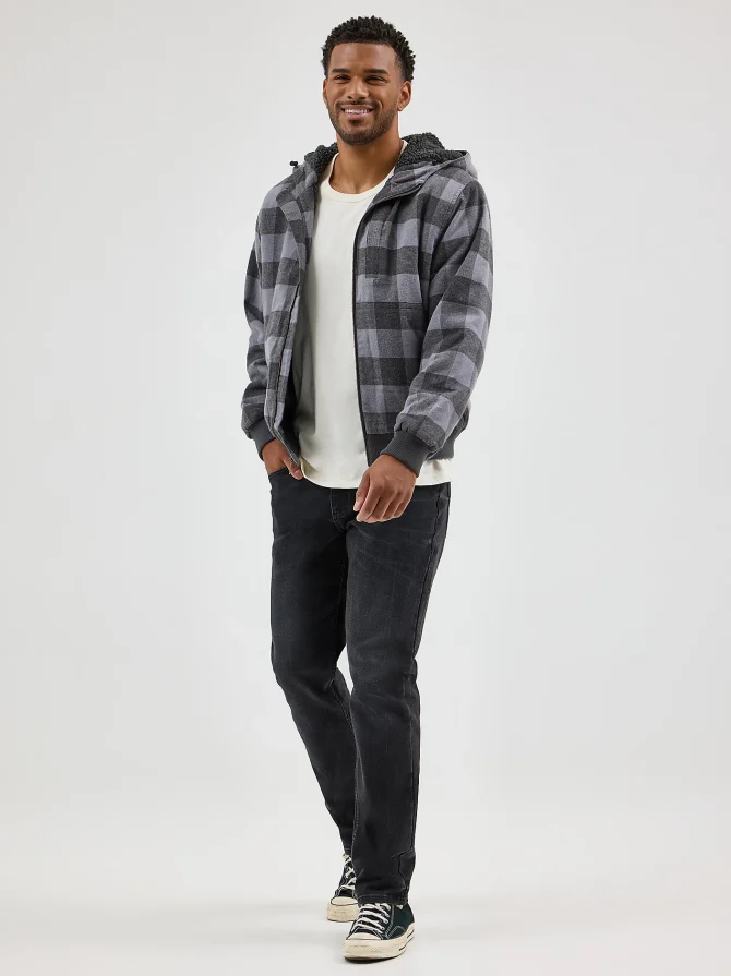 Men's Sherpa Lined Flannel Bomber Jacket - Image 4
