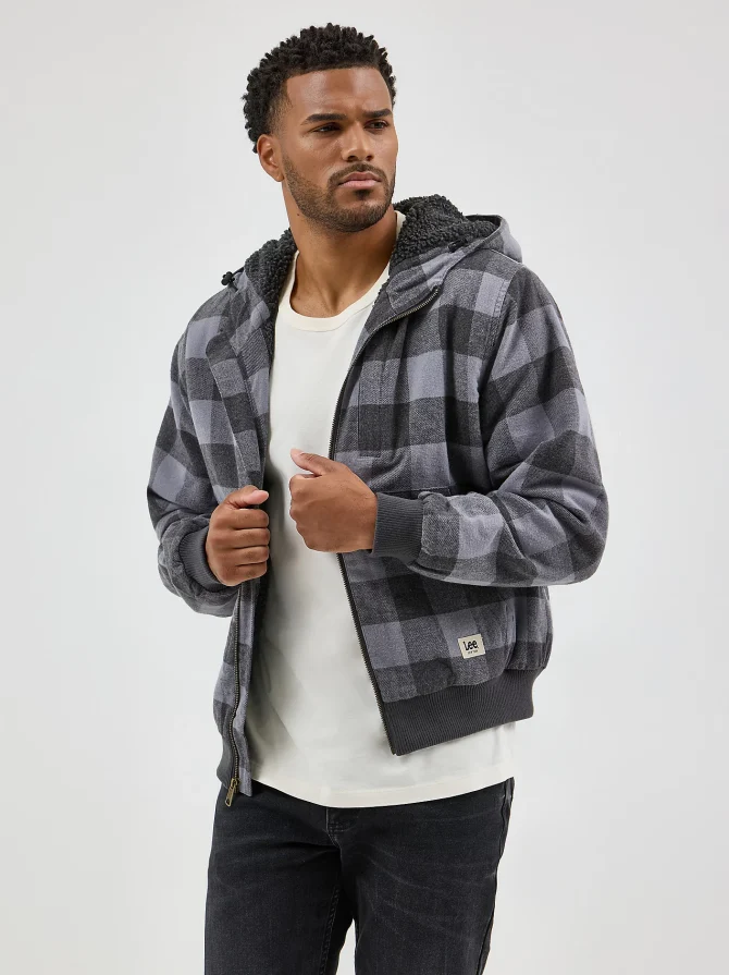 Men's Sherpa Lined Flannel Bomber Jacket