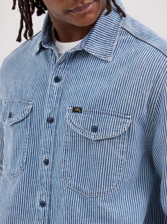 Men's Lee 101 Railroad Stripe Selvedge Worker Shirt - Image 4