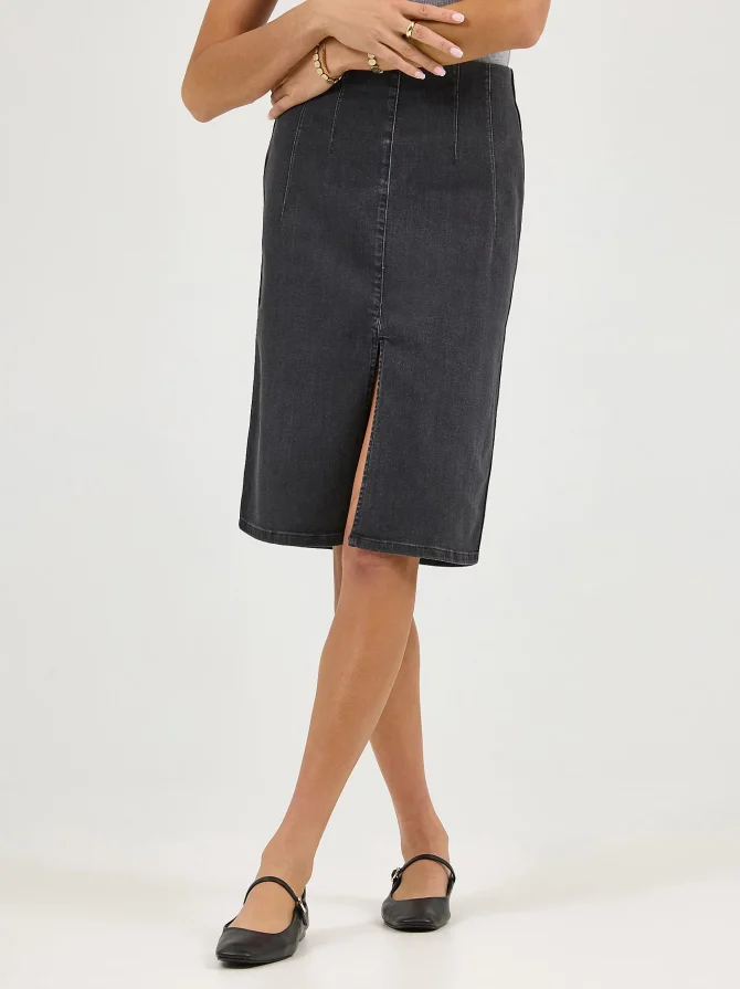 Women's High Rise Front Slit Pull On Skirt - Image 2