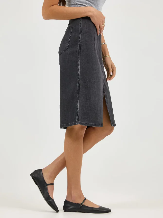 Women's High Rise Front Slit Pull On Skirt - Image 4