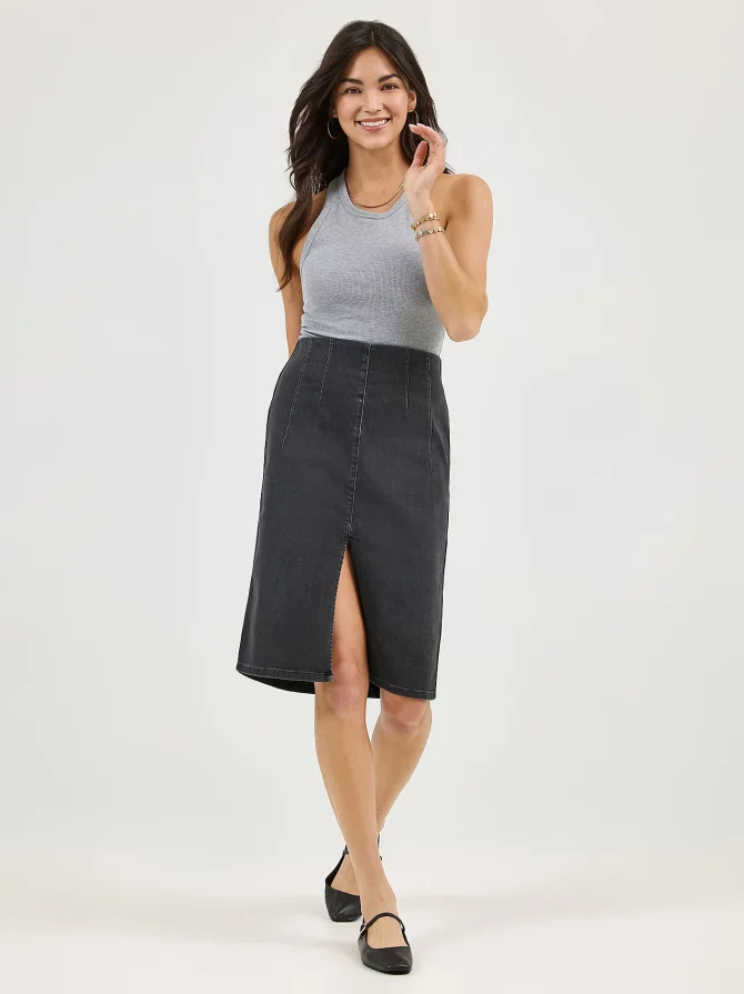 Women's High Rise Front Slit Pull On Skirt
