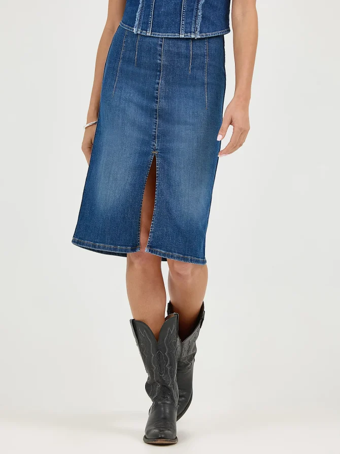 Women's High Rise Front Slit Pull On Skirt - Image 2
