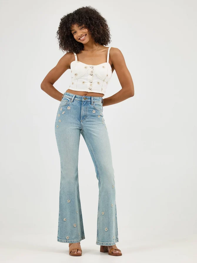 Women's Daisy Embroidered Seamed Denim Tank - Image 2