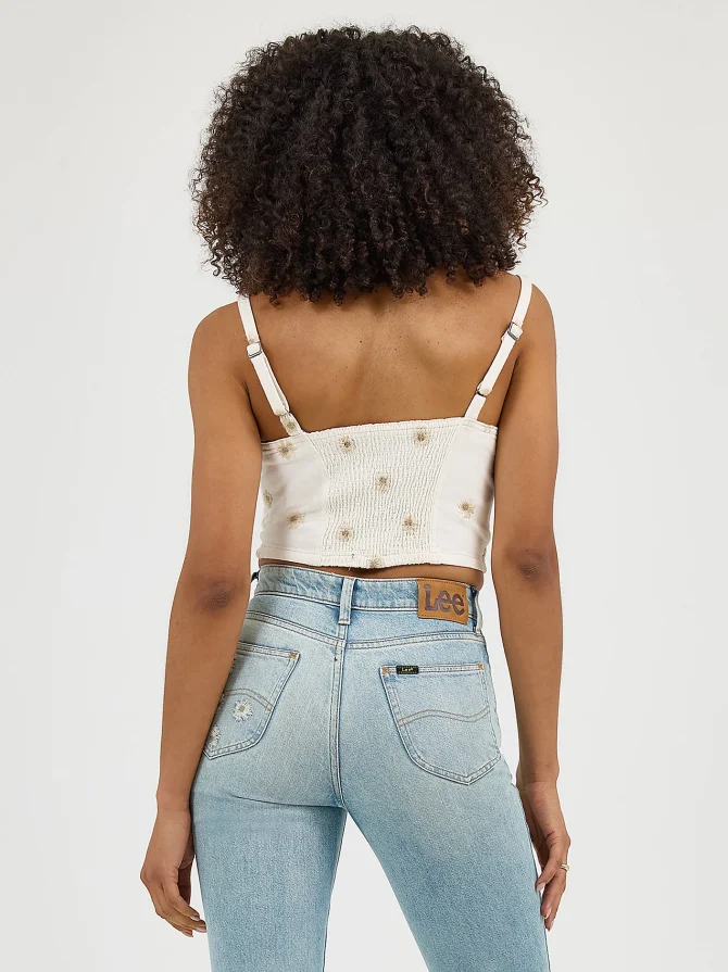 Women's Daisy Embroidered Seamed Denim Tank - Image 3