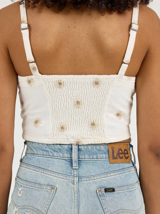 Women's Daisy Embroidered Seamed Denim Tank - Image 5