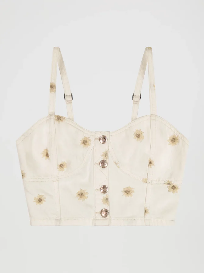 Women's Daisy Embroidered Seamed Denim Tank - Image 6