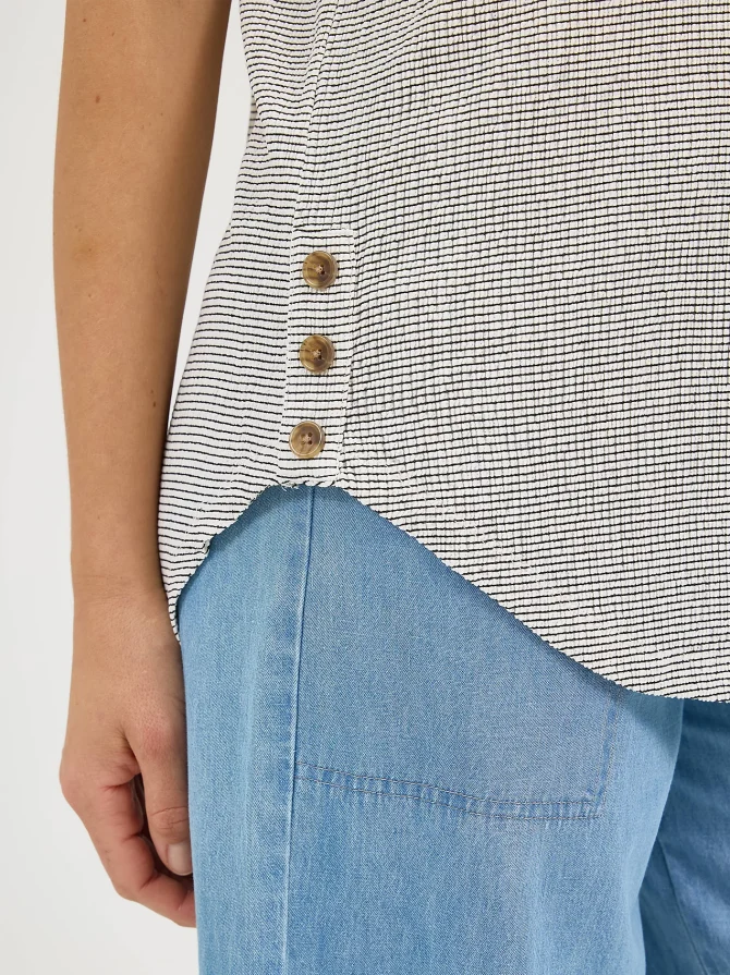 Women's Cuff Sleeve Stripe V-Neck Tee - Image 3