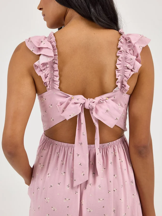 Women's Floral Print Backless Babydoll Dress - Image 4