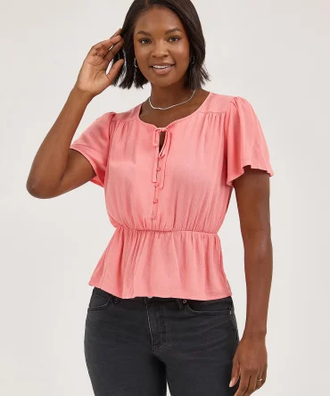 Women's Button Front Peplum Blouse