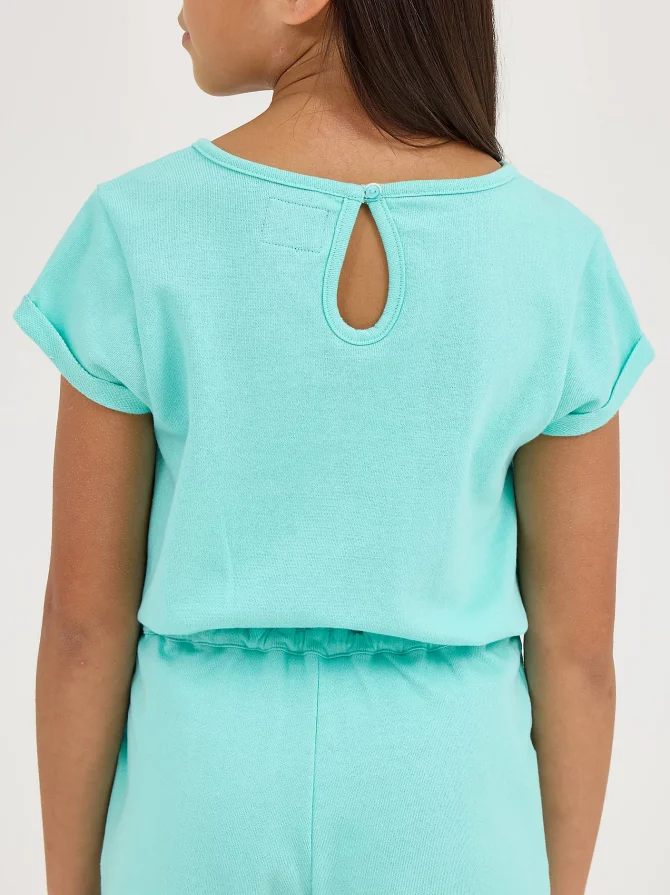 Girl's French Terry Roll Sleeve Romper - Image 4