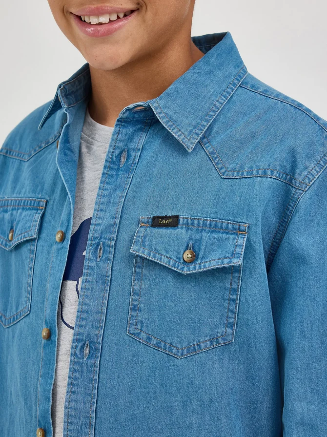 Boy's Western Denim Button Down Shirt - Image 3