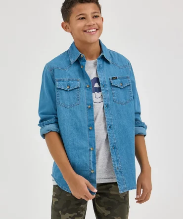 Boy's Western Denim Button Down Shirt