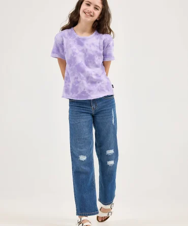Girl's Distressed Wide Leg Jean