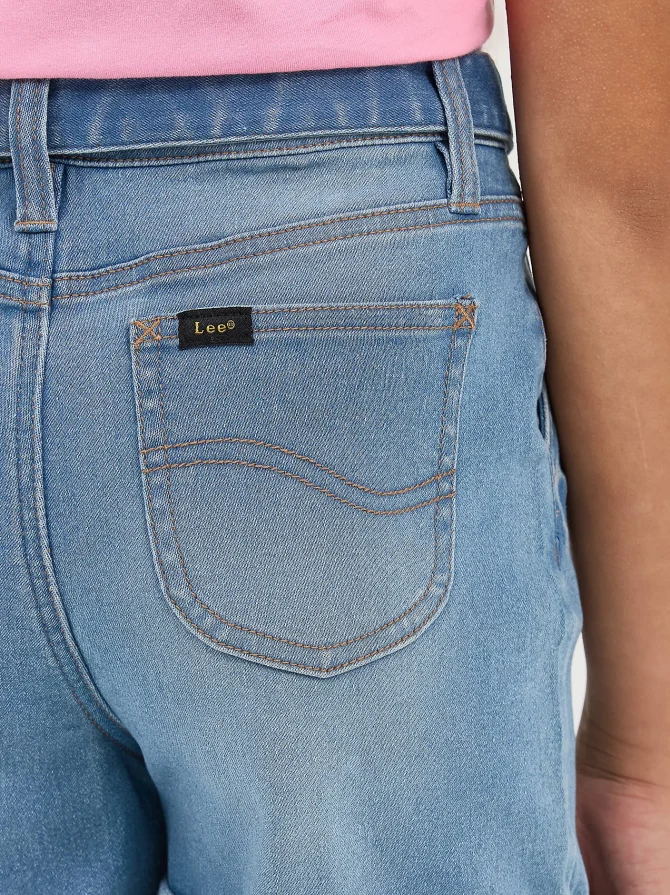 Girl's Belted Pleated Denim Short - Image 5